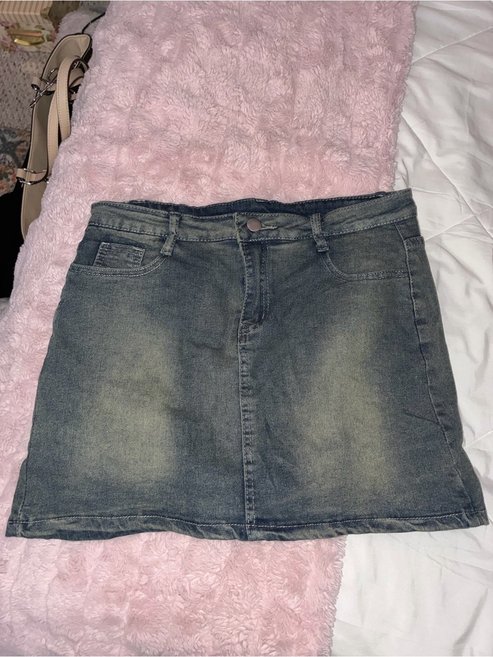 Casual Denim Skort in Washed Black
